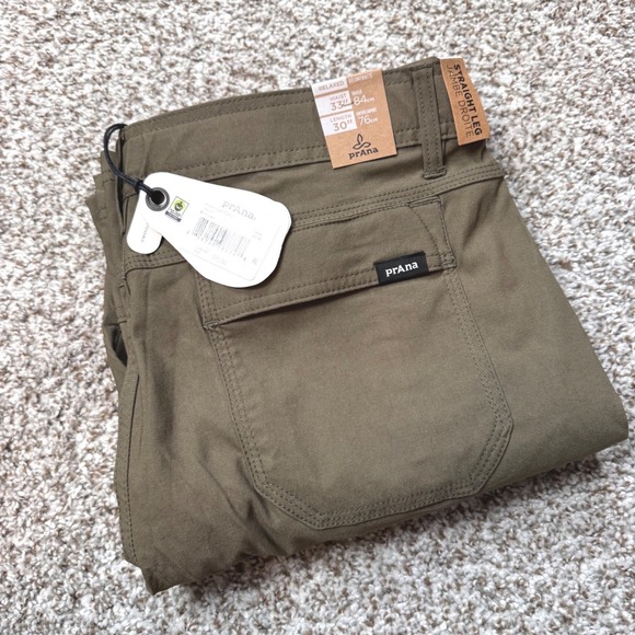 PrAna Men 33x30 Stretch Straight Leg Zion II Cargo Pants Olive Green Relaxed Fit